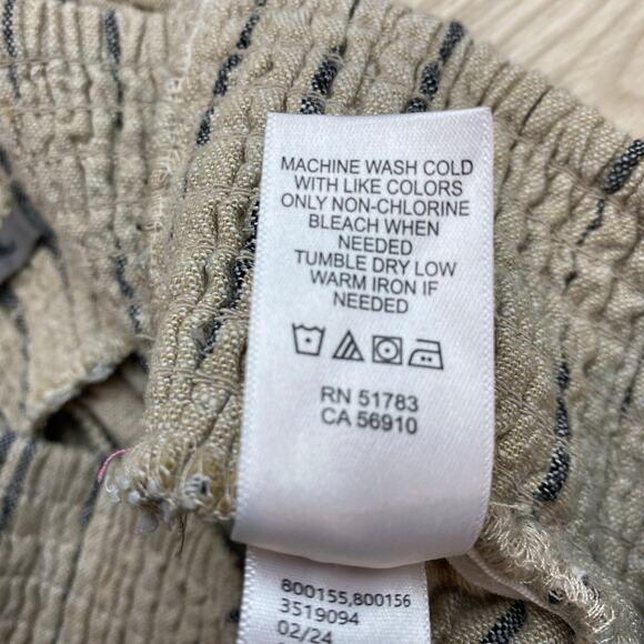 Maurice’s Wide Leg Linen Blend Striped Pants Women M Oatmeal Navy Elastic Waist - Picture 7 of 10